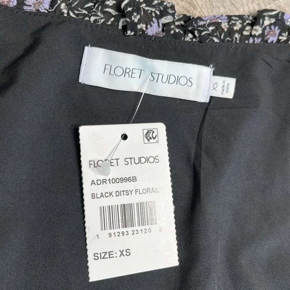 NORDSTROM FLORET STUDIOS Black Purple Floral Faux Wrap Dress Women’s Size XS
